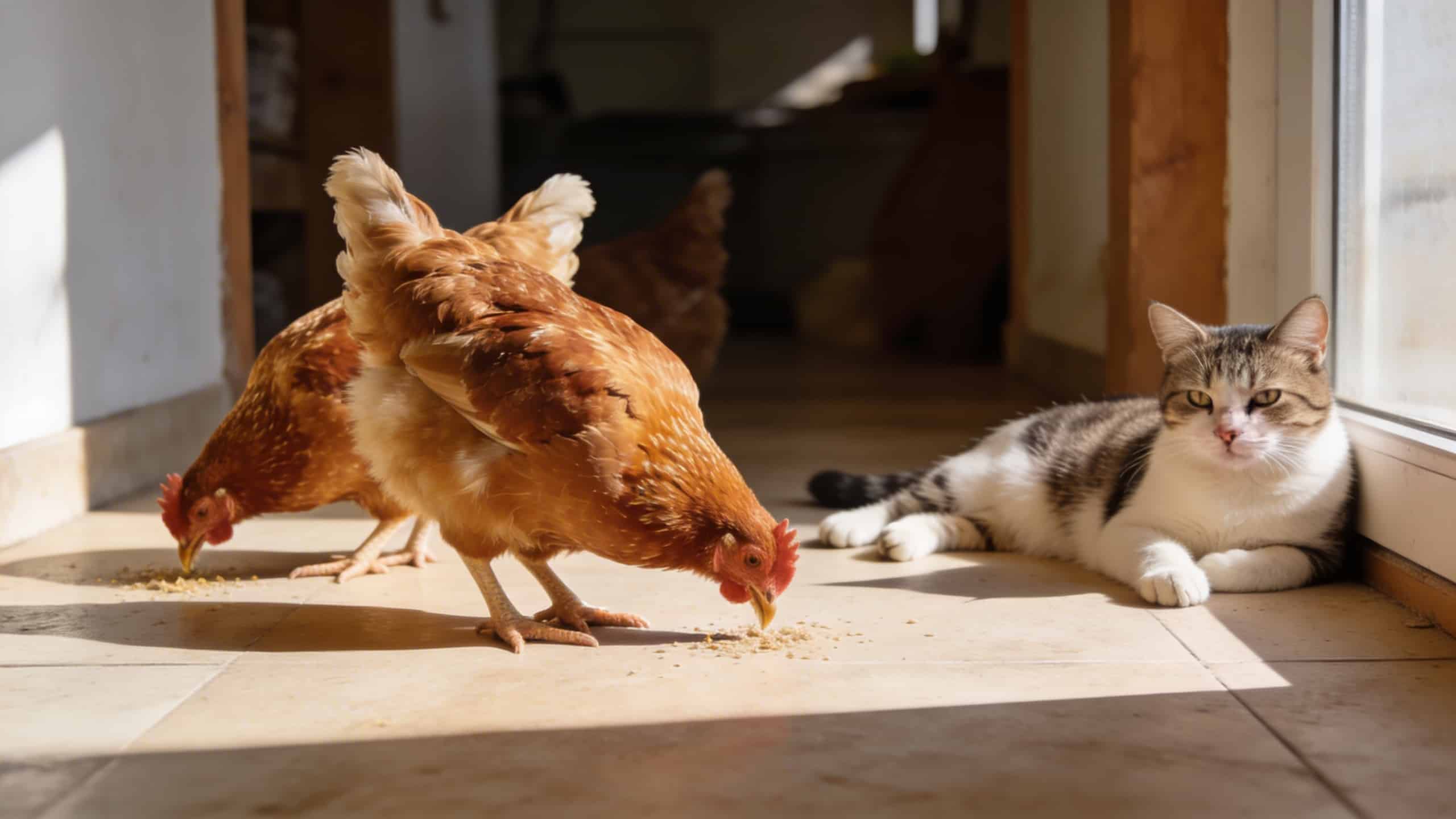 Cohabitation poules et chats : les règles à connaître pour que tout se passe bien