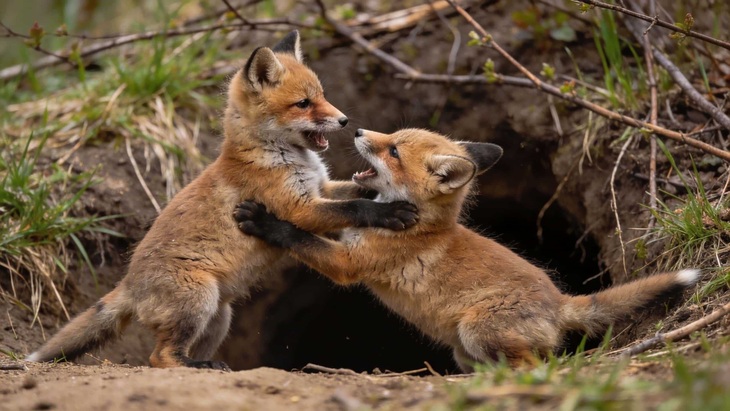 Pourquoi les renardeaux jouent-ils à se battre entre frères et sœurs dès leur sortie du terrier au printemps ?
