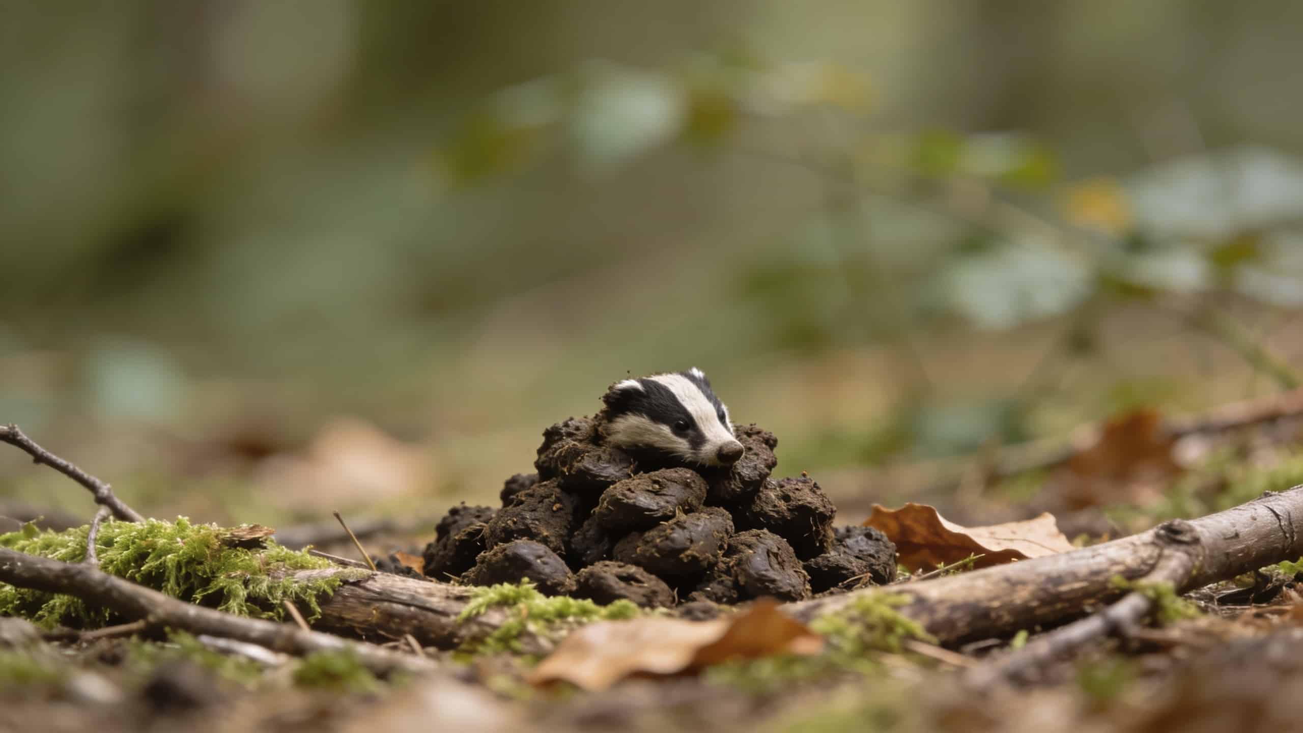 Petit tas de crottes de blaireau en sous bois