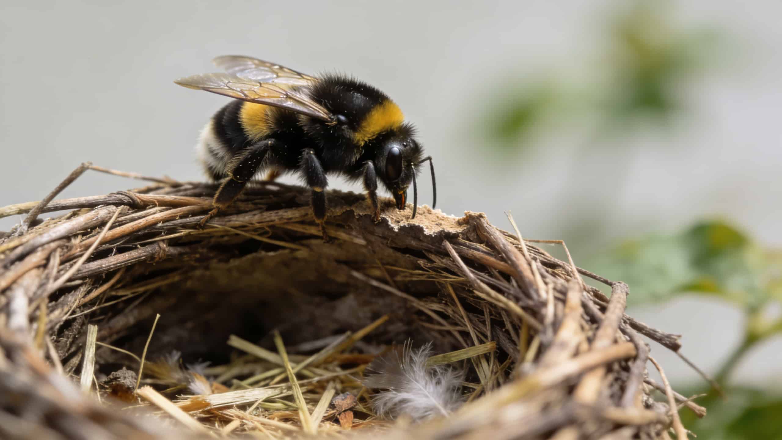 Gros bourdon pose sur bord dun nid ouvert