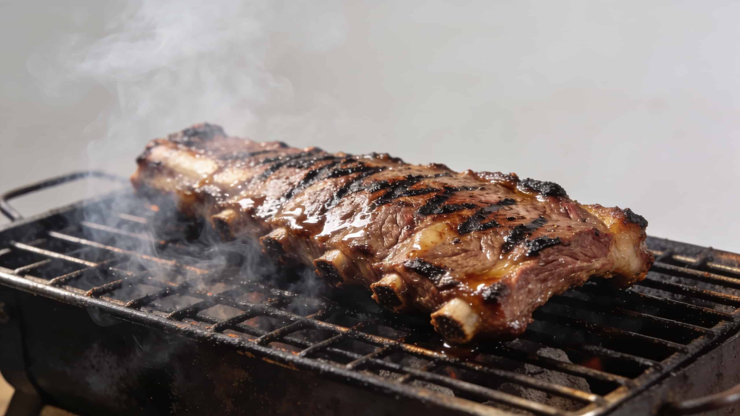 Grosse cote de boeuf grillee sur barbecue fumant