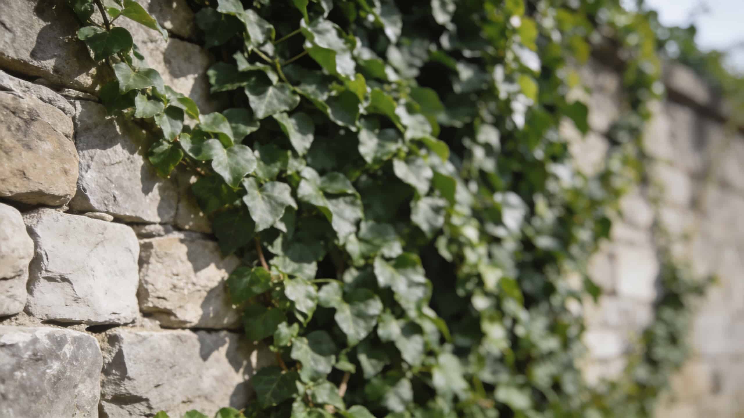 mur en pierre couvert de lierre vert dense