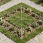 vue plongeante sur jardin carre trace au cordeau