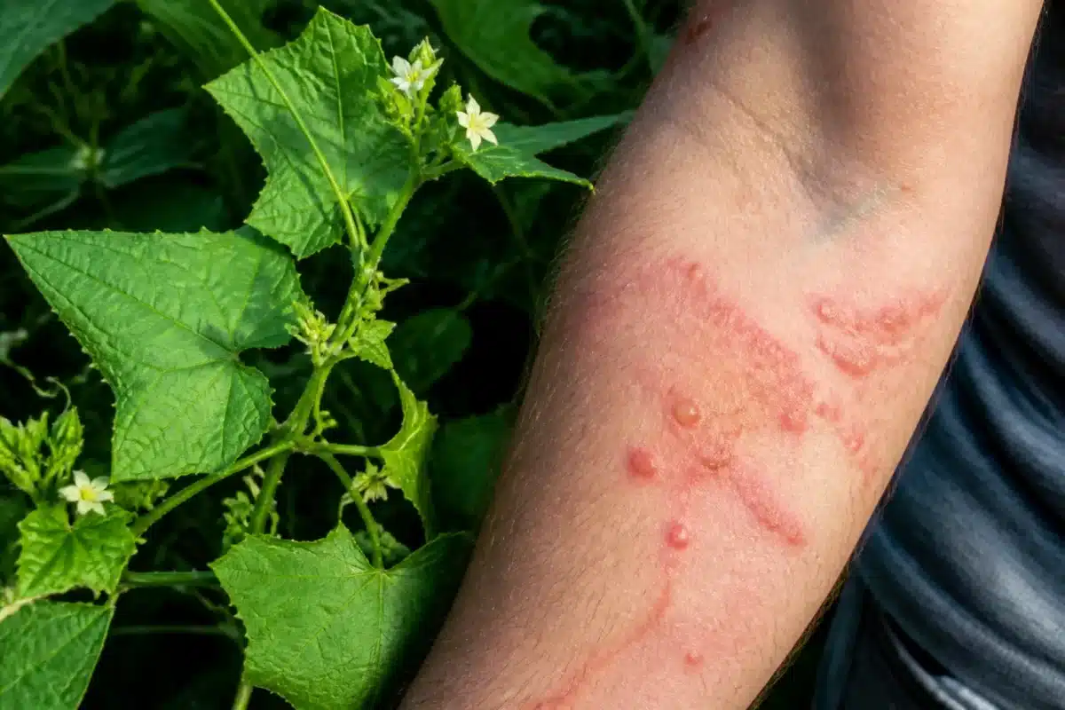 Feuilles de bryone causant rougeurs et cloques sur peau