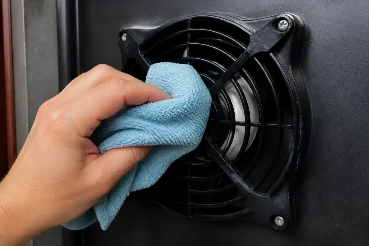 Chiffon microfibre humide nettoyant grille ventilateur vissée