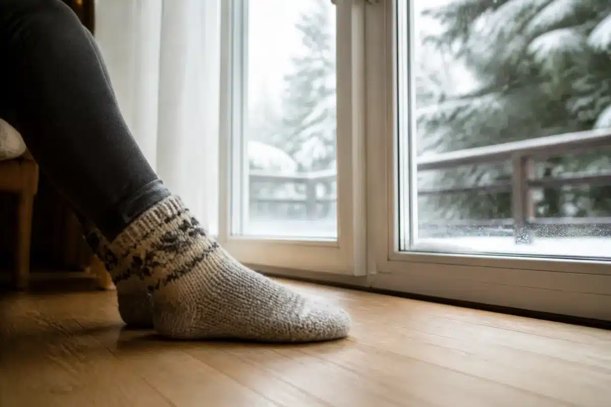 Fenetre d'hiver avec courant d'air froid pres des pieds