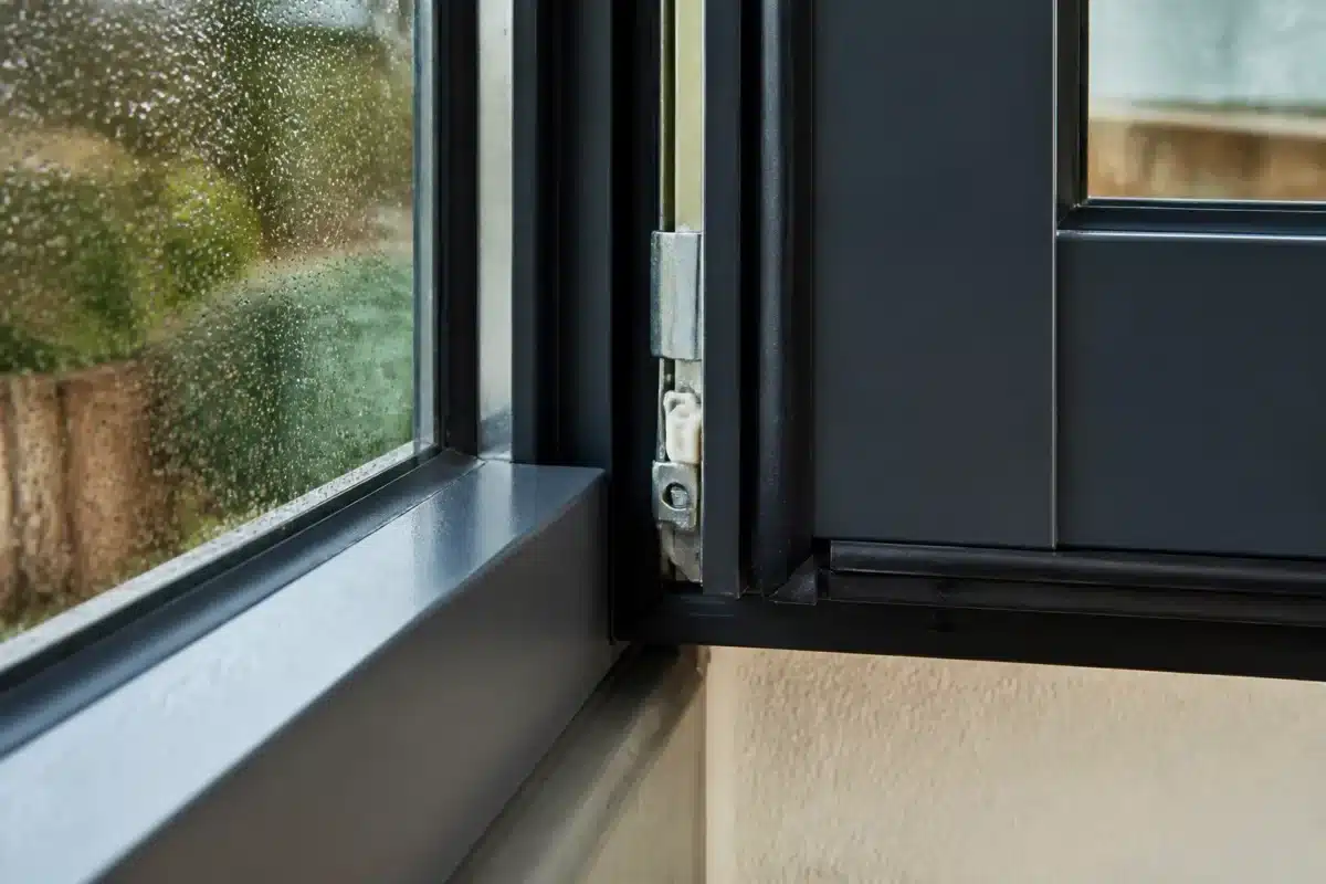 Fenetre avec joint etancheite comprime mode hiver activé