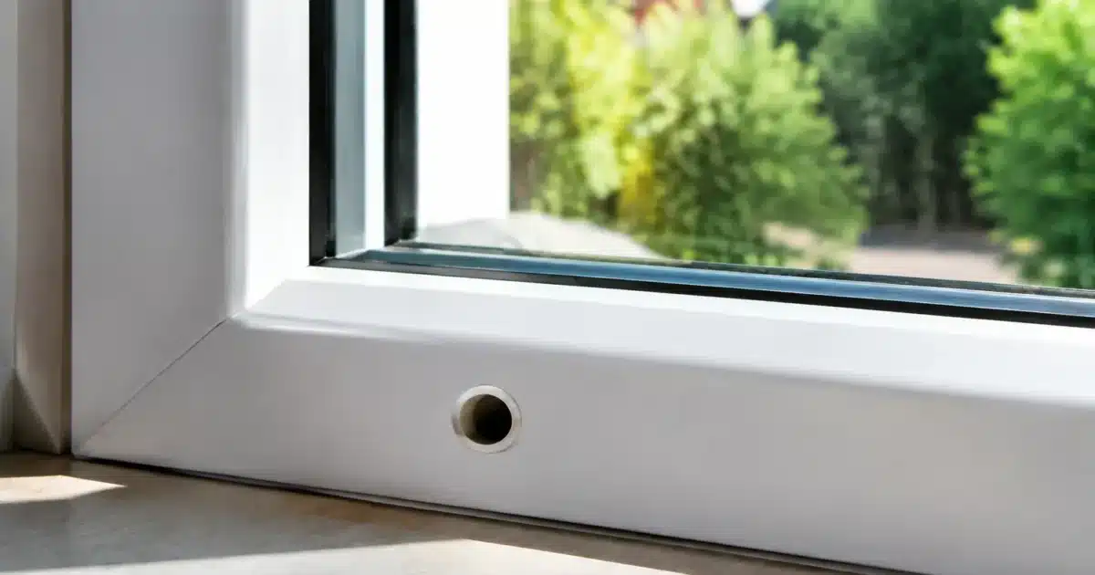 Petit orifice circulaire situe en bas d'une vitre blanche de fenetre