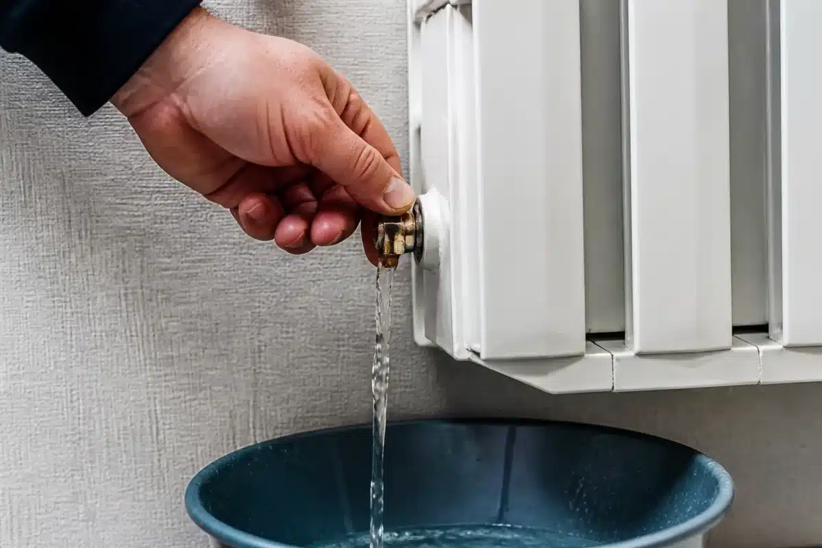 Main tenant cle purge radiateur eau s ecoule