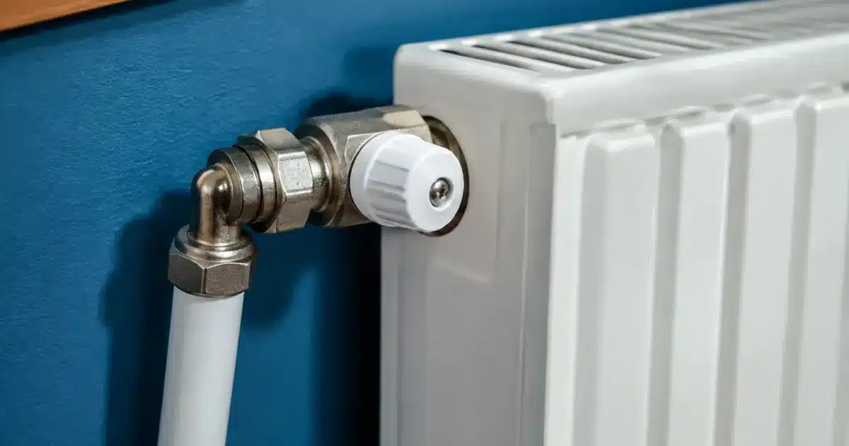 Main ouvrant valve purgeur sur radiateur metallique blanc