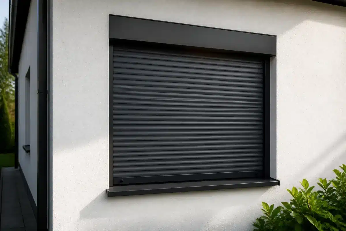 Fenetre avec volets roulants metalliques fermes hermétiquement